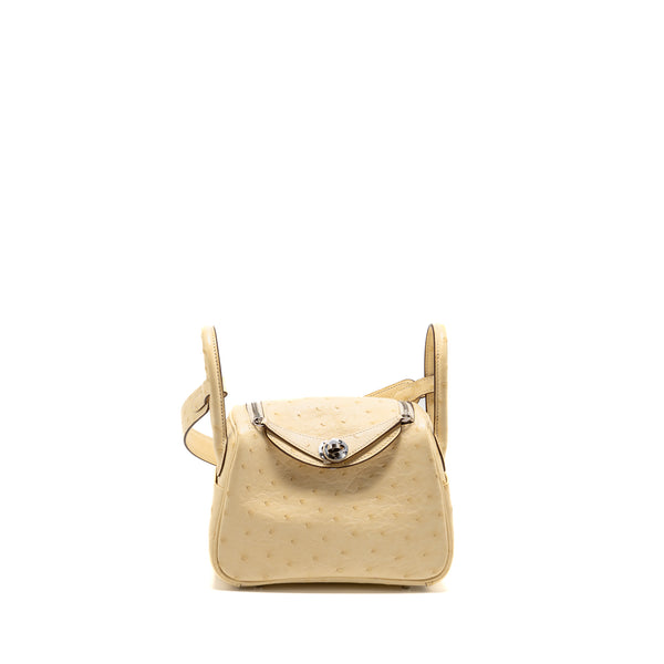 Hermes Mini Lindy Ostrich Nata SHW Stamp Z