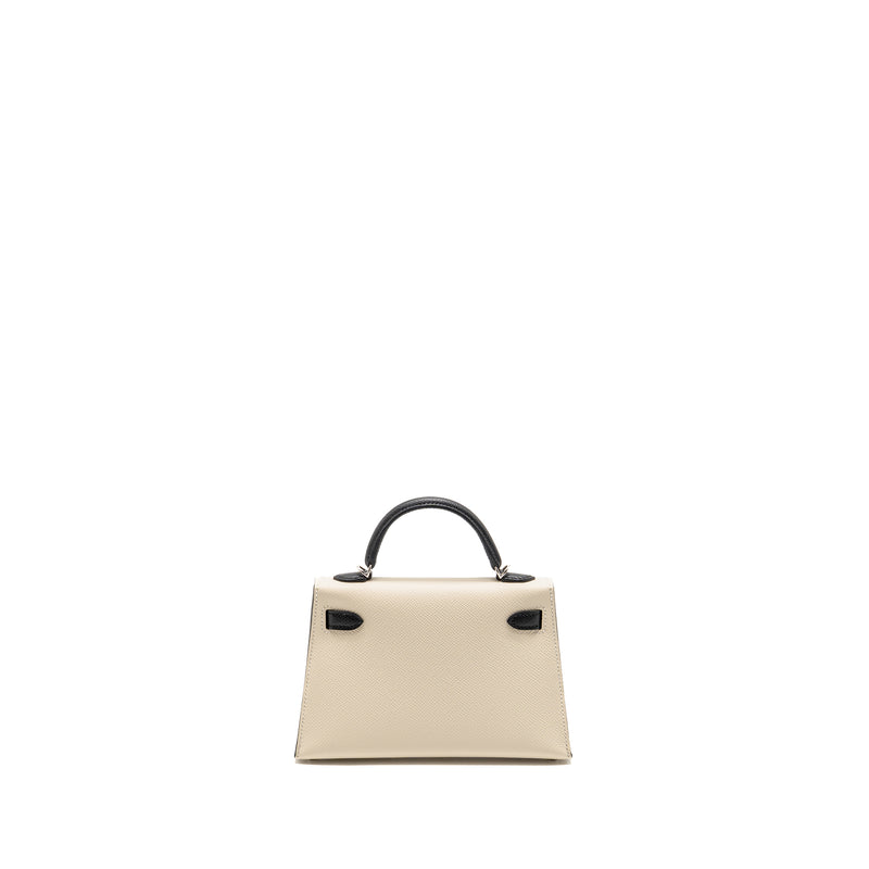 Hermes mini kelly II epsom Craie / Black SHW stamp W