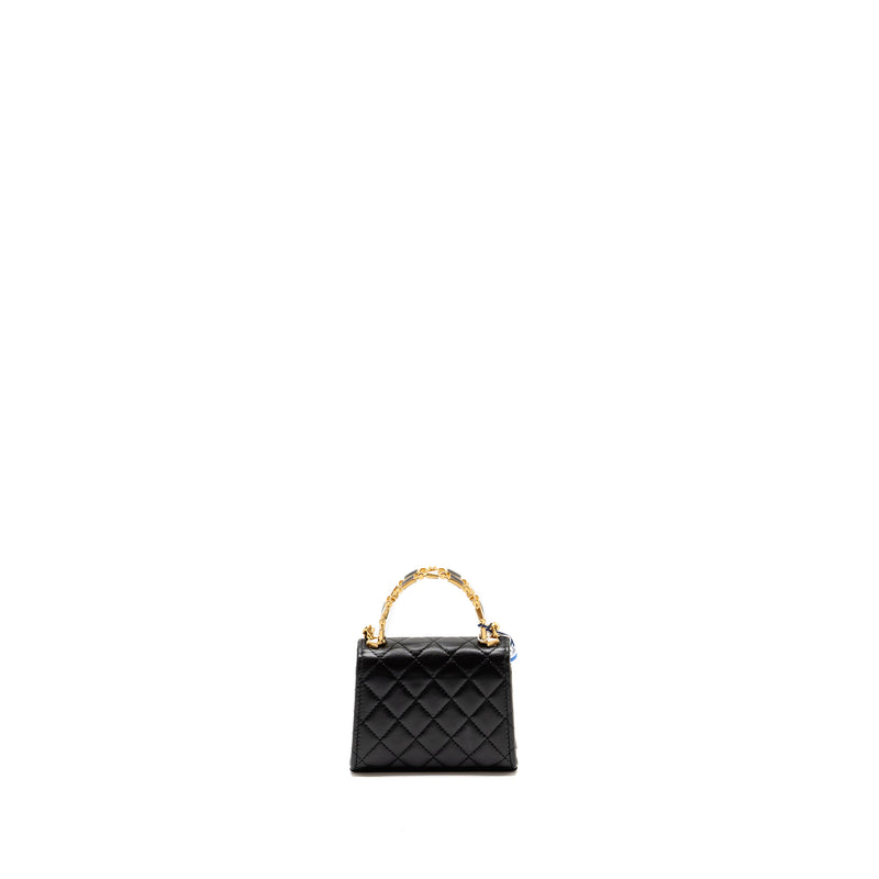 Chanel Detailed Top Handle Mini Clutch with Chain Lambskin Black GHW (Microchip)