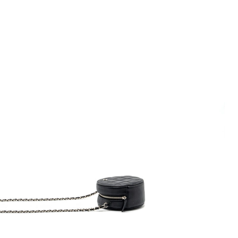 Chanel round sip clutch with chain caviar black SHW