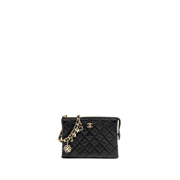 Chanel Coco Charms Chain Quilted Pouch Bag Lambskin Black LGHW