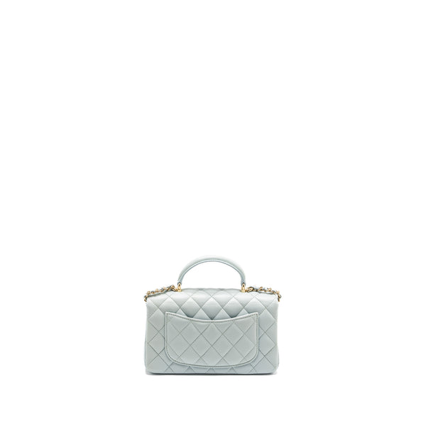 Chanel Top Handle Mini Rectangular Flap Bag Lambskin Light Blue LGHW (microchip)