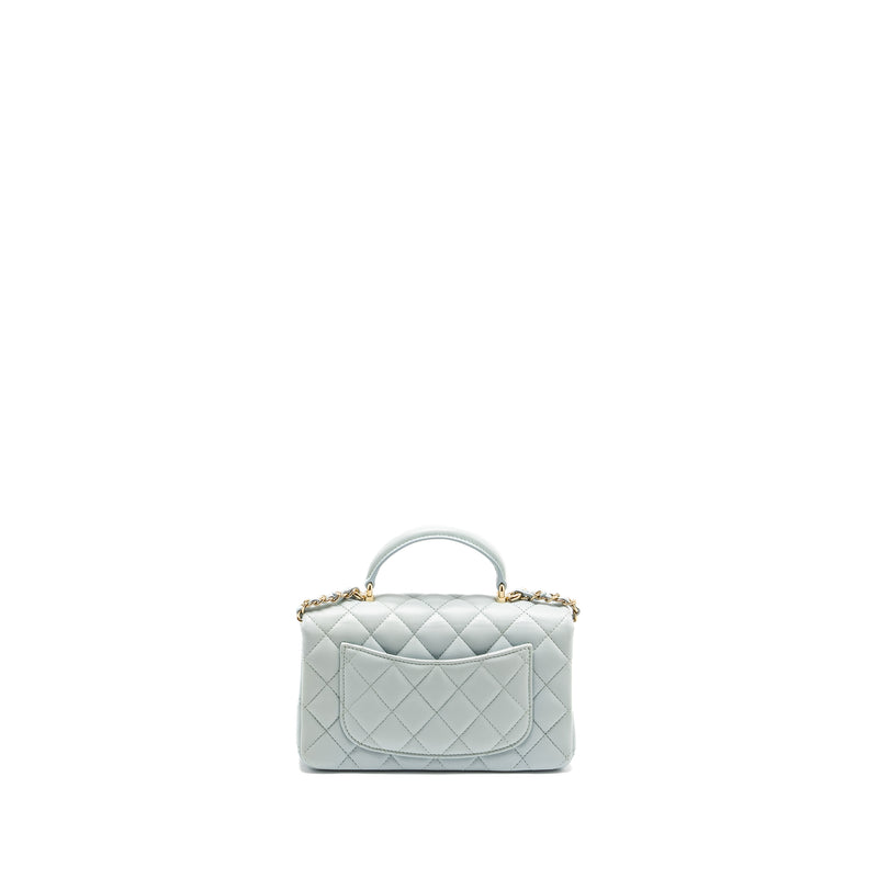 Chanel Top Handle Mini Rectangular Flap Bag Lambskin Light Blue LGHW (microchip)