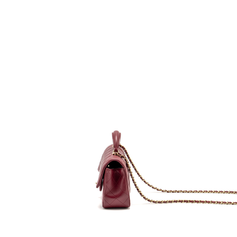 Chanel Top Handle Mini Rectangular Flap Bag Lambskin Burgundy LGHW (Microchip)