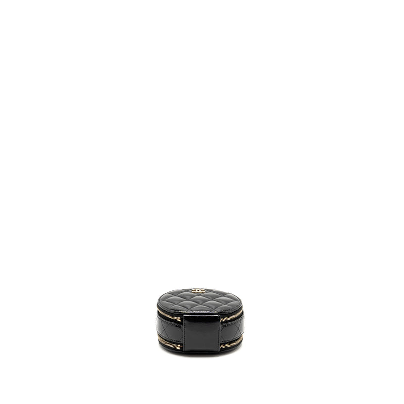 Chanel 22B Top Handle Mini Round Vanity Case With Chain Shiny Lambskin Black LGHW (Microchip)