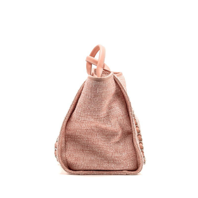 Chanel Large Deauville Tote Shopping Bag Canvas/ Calfskin Pink SHW