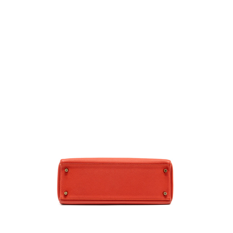 Hermes Kelly 32 Togo 5E Vermillion GHW Stamp Square Q
