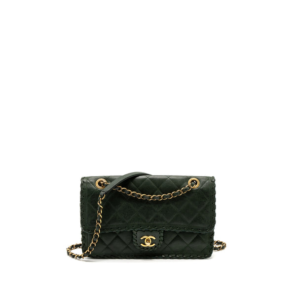 Chanel quilted flap bag calfskin green ruthenium GHW