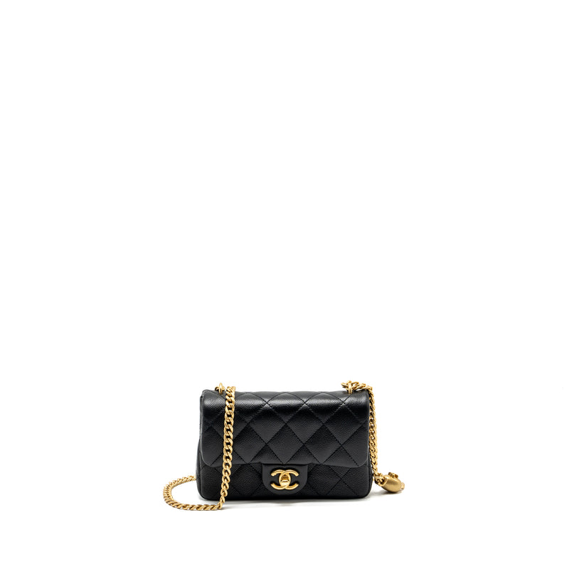 Chanel 24p Coco Love Mini Flap bag Adjustable Chain Caviar Black GHW (Microchip)