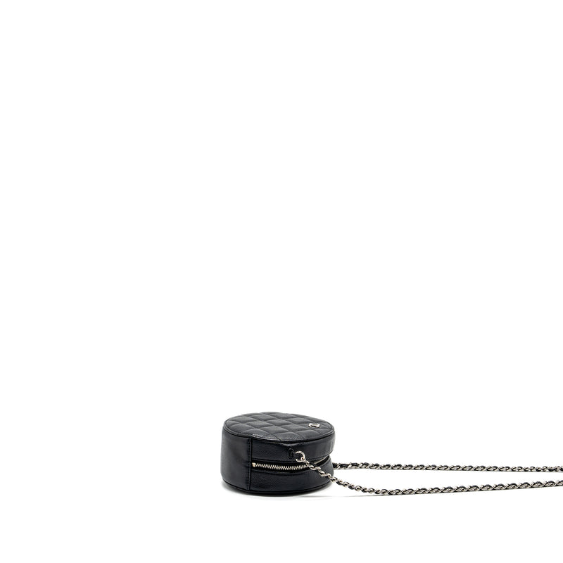 Chanel round sip clutch with chain caviar black SHW