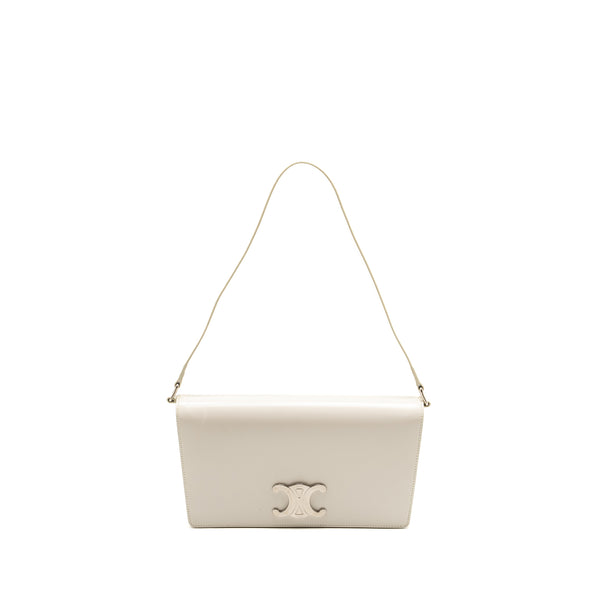 Celine Trapeze Triomphe Shoulder Bag Shiny Calfskin White SHW