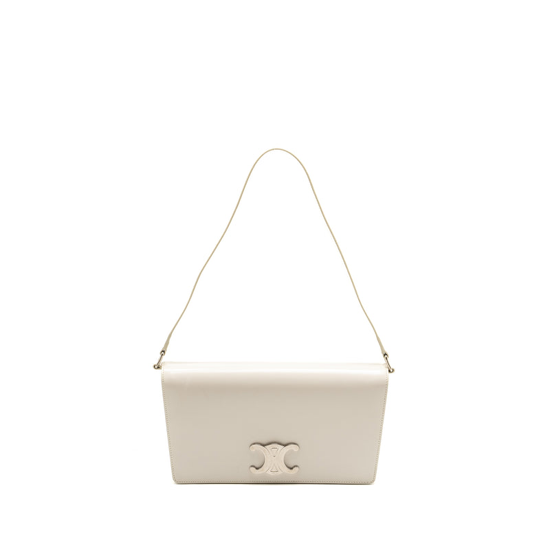 Celine Trapeze Triomphe Shoulder Bag Shiny Calfskin White SHW