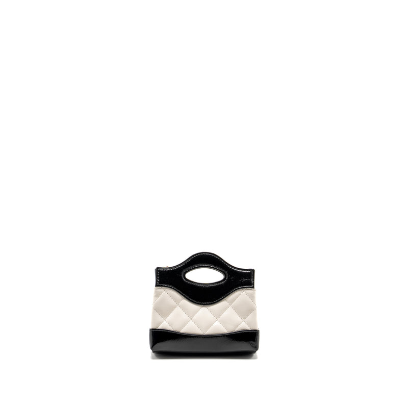 Chanel 31 Nano Clutch with Chain Shiny Lambskin White/Black LGHW (Microchip)