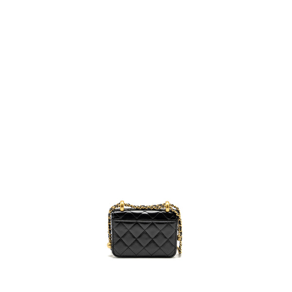 Chanel 21A Gold Crush Mini Flap Clutch with Adjustable Chain Calfskin Black GHW