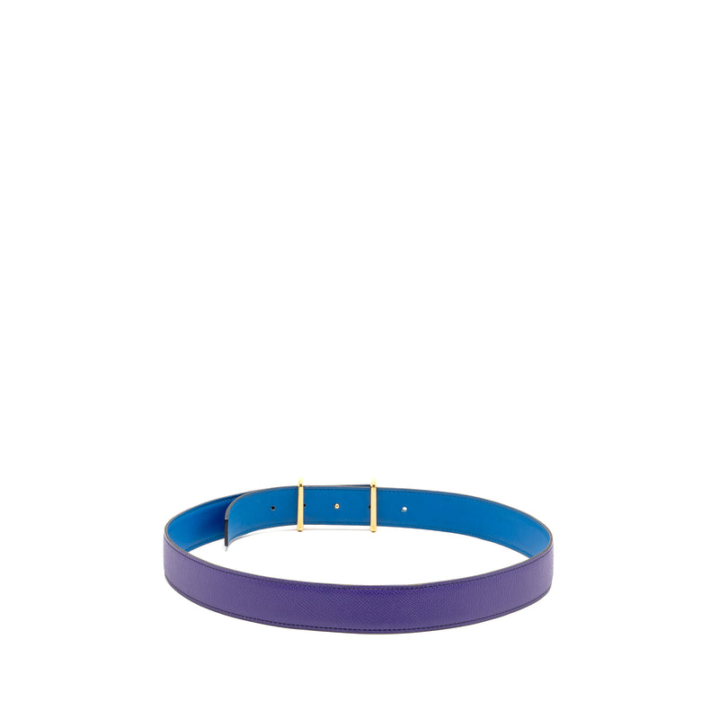 Hermes Size 80 Reversible Belt with H Buckle Epsom/Swift Purple/Blue GHW Stamp Square P