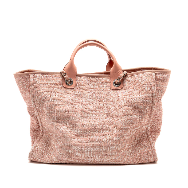 Chanel Large Deauville Tote Shopping Bag Canvas/ Calfskin Pink SHW
