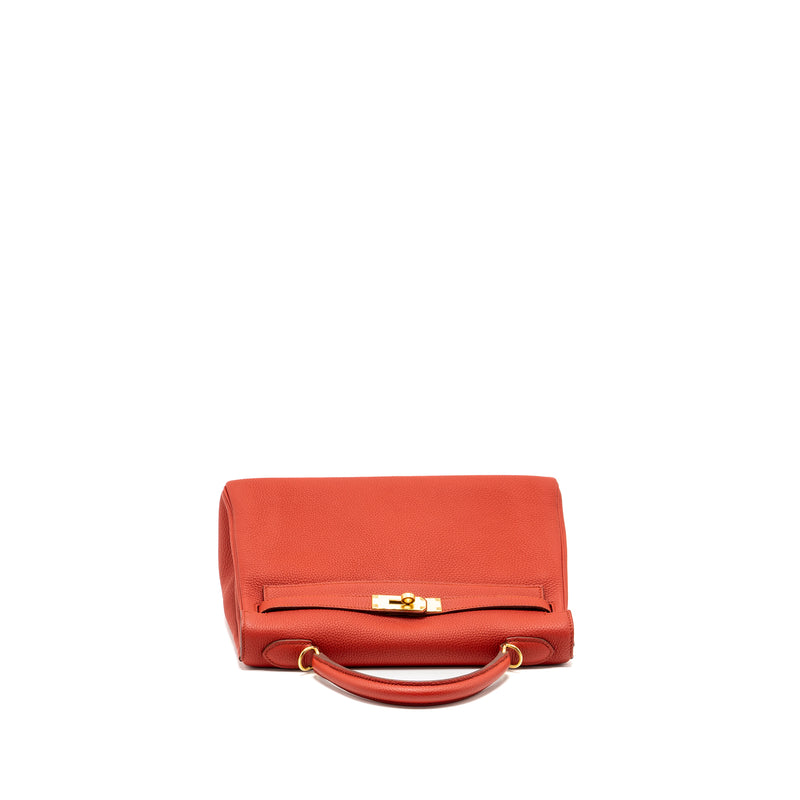 Hermes Kelly 32 Togo 5E Vermillion GHW Stamp Square Q