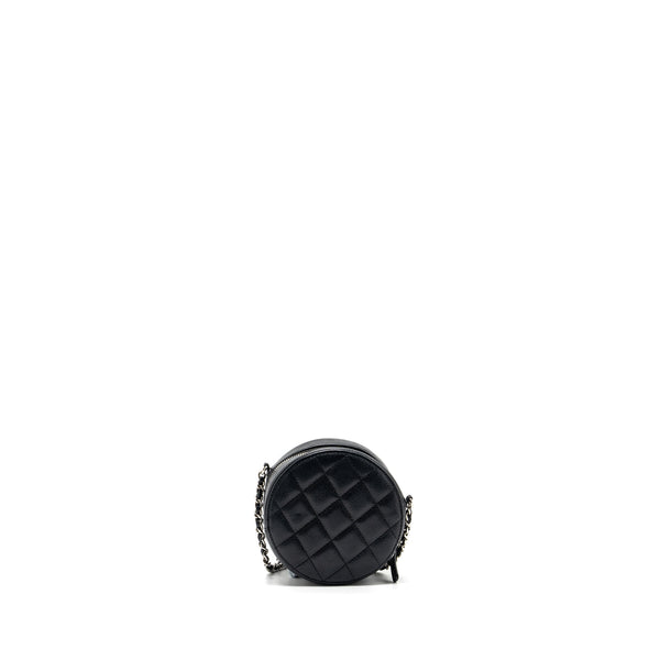 Chanel round sip clutch with chain caviar black SHW