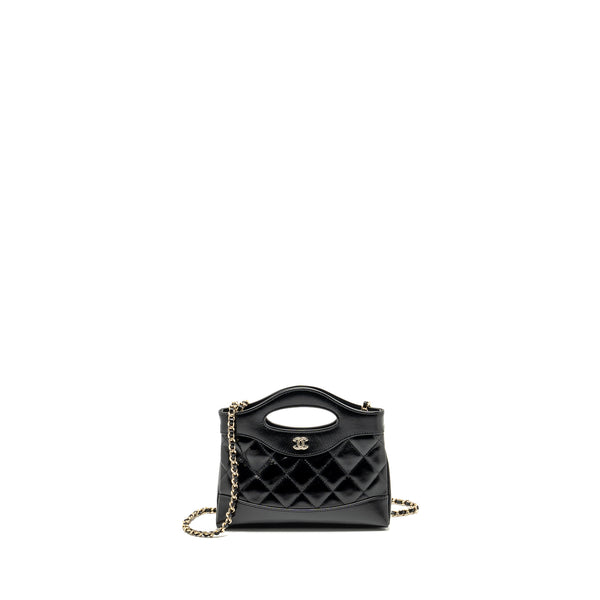 Chanel mini 31 Clutch with Chain Shiny Calfskin Black LGHW (Microchip)