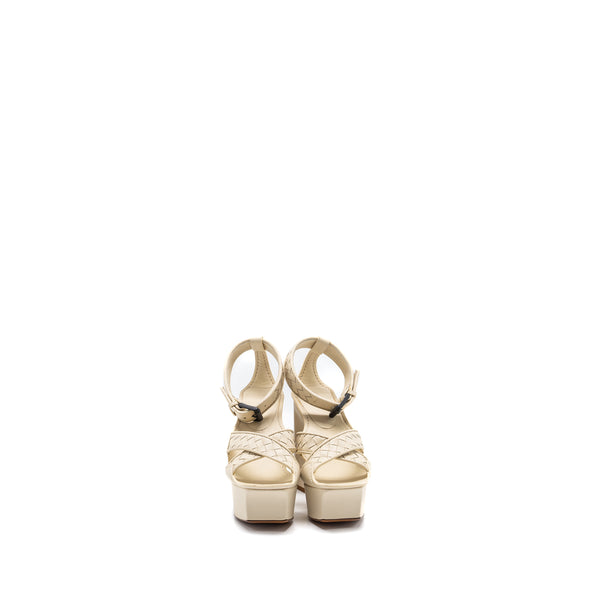 Bottega Veneta Size 37 Intrecciato Ankle Strap Platform Sandals Calfskin Cream