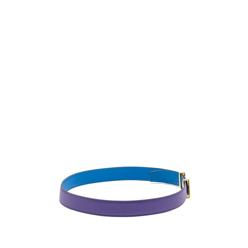 Hermes Size 80 Reversible Belt with H Buckle Epsom/Swift Purple/Blue GHW Stamp Square P