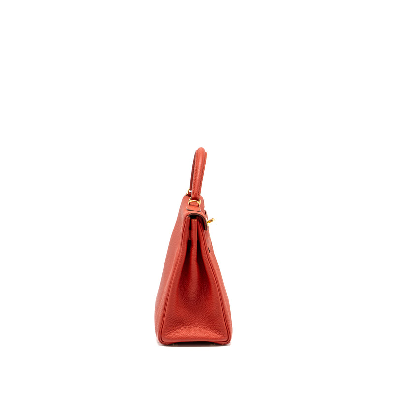 Hermes Kelly 32 Togo 5E Vermillion GHW Stamp Square Q