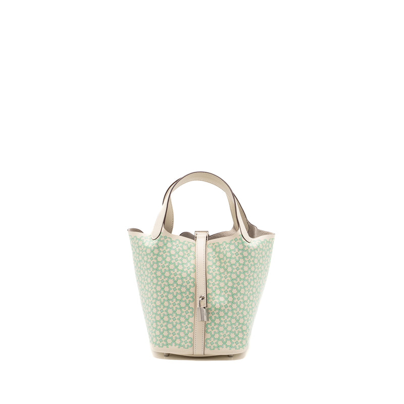 Hermes Picotin 18 Lucky Daisy Lock Bag Swift Nata/Vert/Blanc SHW Stamp U