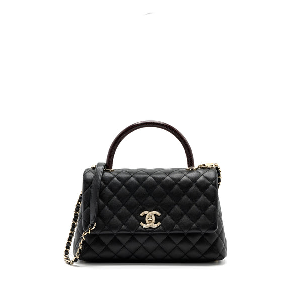 Chanel Medium Coco Handle Flap Bag Lizard Embossed Handle Caviar Black LGHW