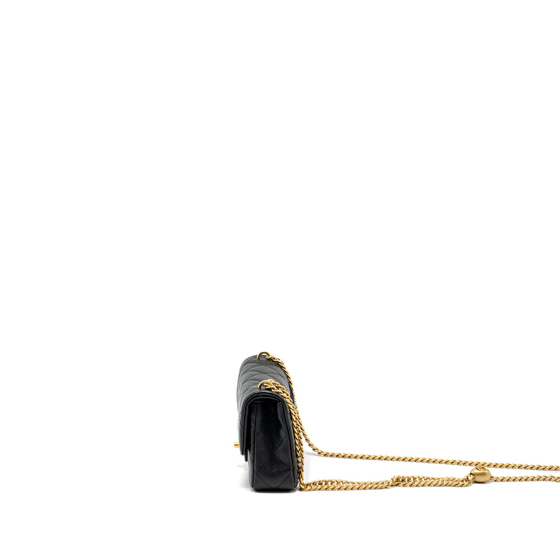 Chanel 24p Coco Love Mini Flap bag Adjustable Chain Caviar Black GHW (Microchip)