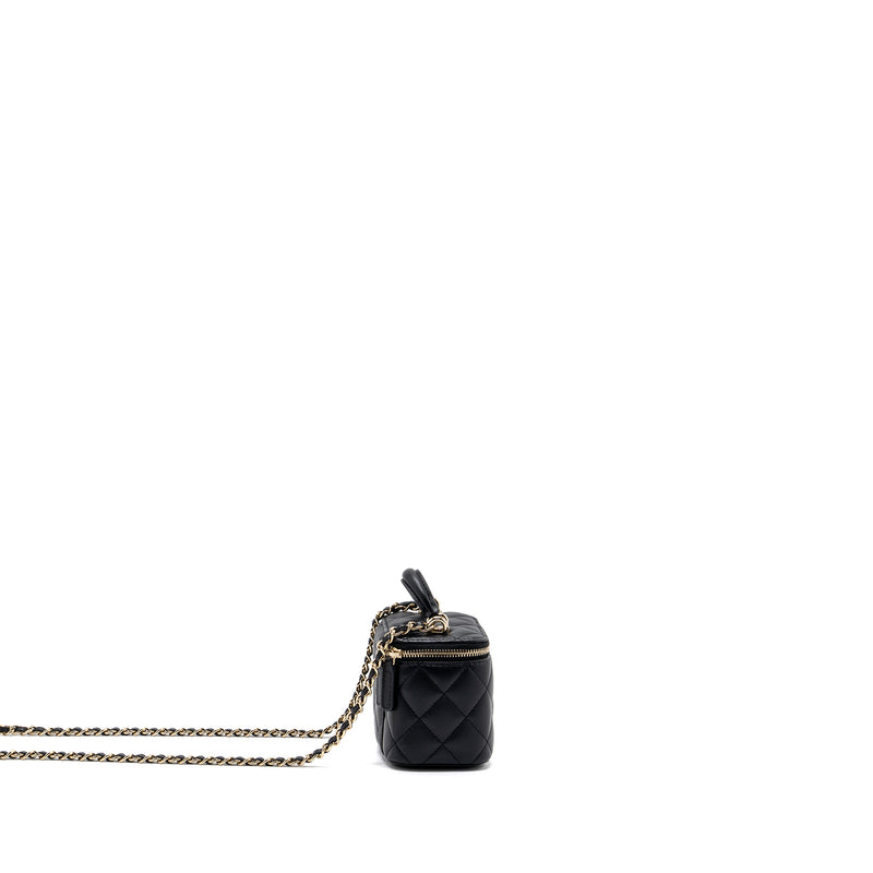 Chanel top handle mini vanity with chain lambskin black LGHW (microchi