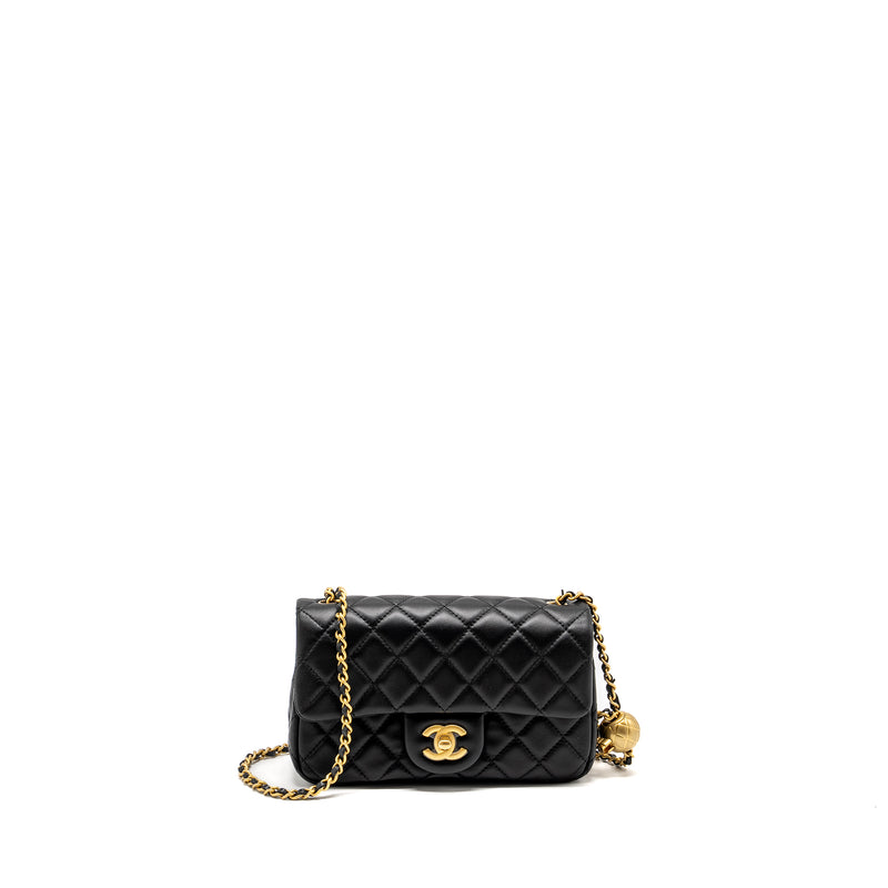 Chanel Pearl Crush Mini Rectangular Flap Bag Lambskin BLACK GHW (Microchip)