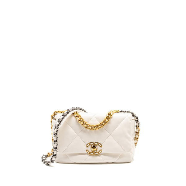 Chanel Small 19 Bag Shiny Lambskin White Multicolour Hardware