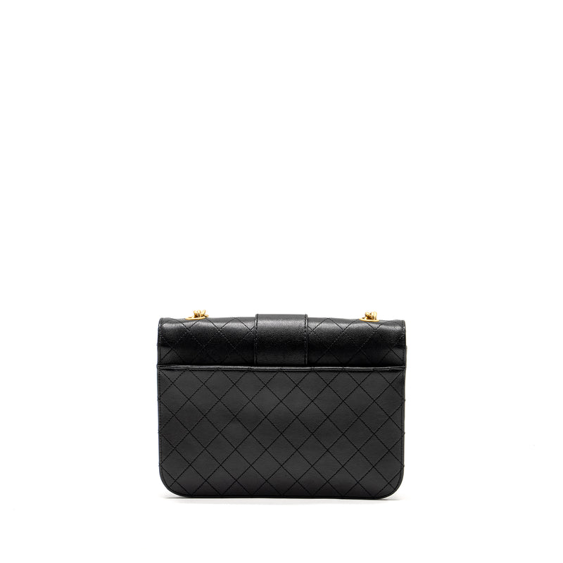 Chanel Graphic Chic Front Chain Quilted Flap Bag Sheepskin Black GHW