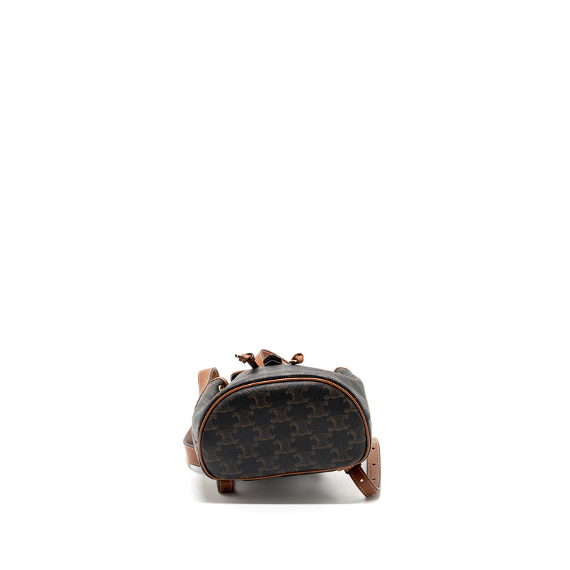 celine mini folco backpack Celine Mini Backpack Folco Triomphe Canvas Calfskin TAN GHW