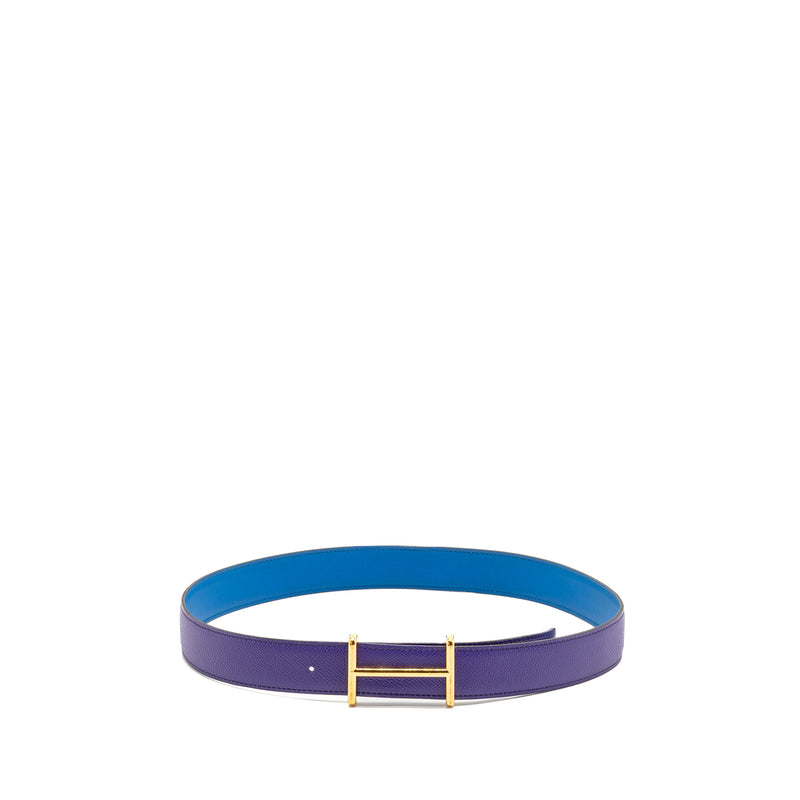 Hermes Size 80 Reversible Belt with H Buckle Epsom/Swift Purple/Blue GHW Stamp Square P