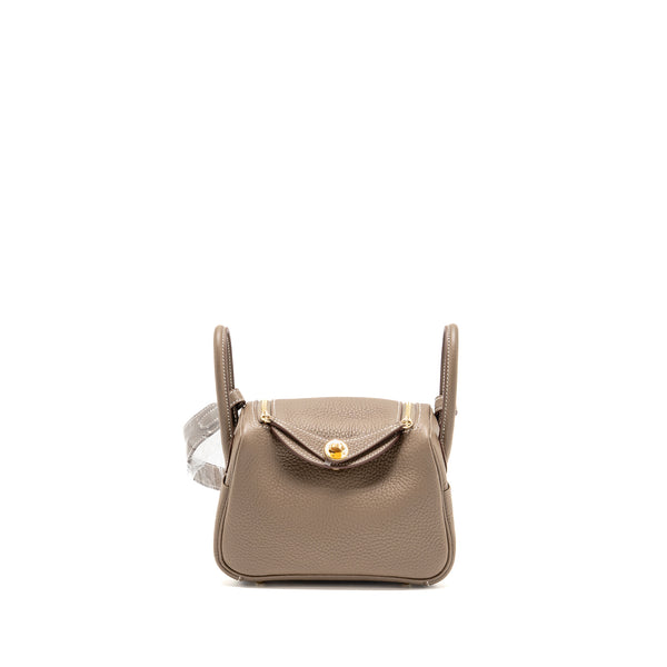 Hermes Mini Lindy Clemence Etoupe GHW Stamp B
