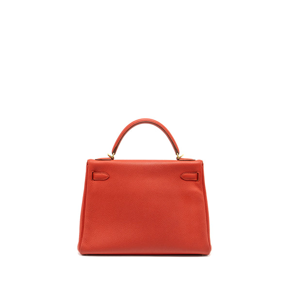 Hermes Kelly 32 Togo 5E Vermillion GHW Stamp Square Q