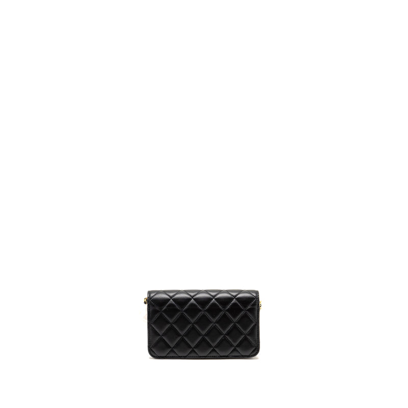 Chanel Pearl Crush Mini Flap Wallet with Chain Lambskin Black GHW (Microchip)