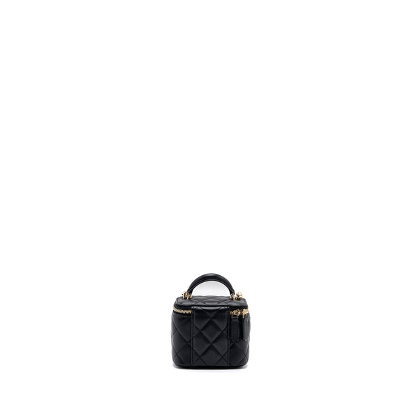 Chanel top handle mini vanity with chain lambskin black LGHW (microchip)