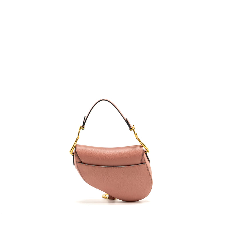 Dior Mini Saddle Bag Grained Calfskin Pink GHW