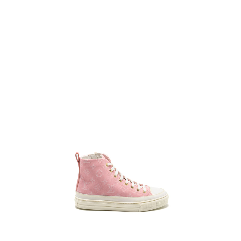 Louis Vuitton Size 36.5 Stellar High Top Sneaker Monogram Denim Pink GHW