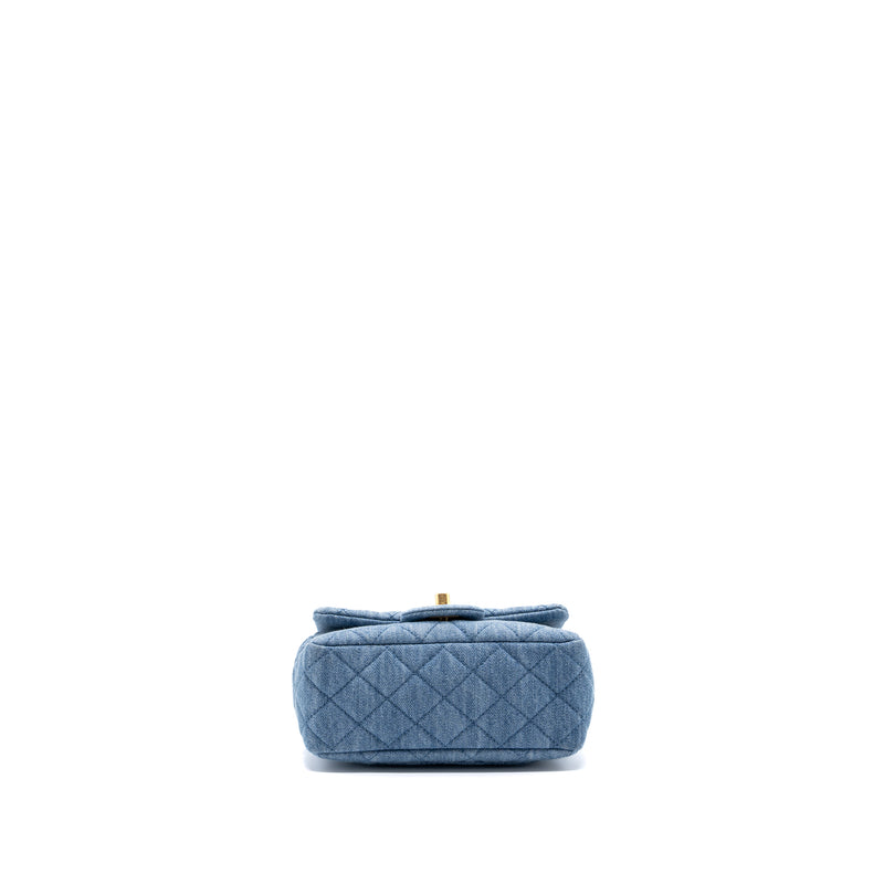 Chanel 22c Denim Pearl Crush Mini Square Flap Bag Denim Light blue GHW (Microchip)
