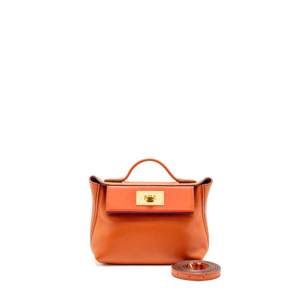 Hermes Mini 24/24 2424-21 bag evercolor/ swift Terre/ Capucine / anemo