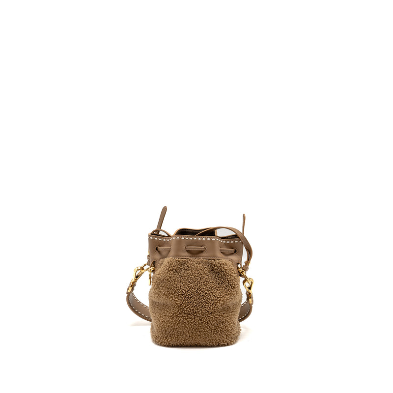 Fendi Mini Mon Tresor Bucket Bag Shearling/Leather Beige GHW