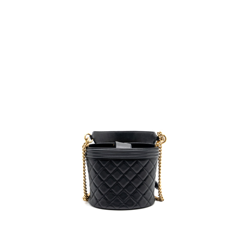 Chanel Top handle boy bucket bag lambskin black GHW