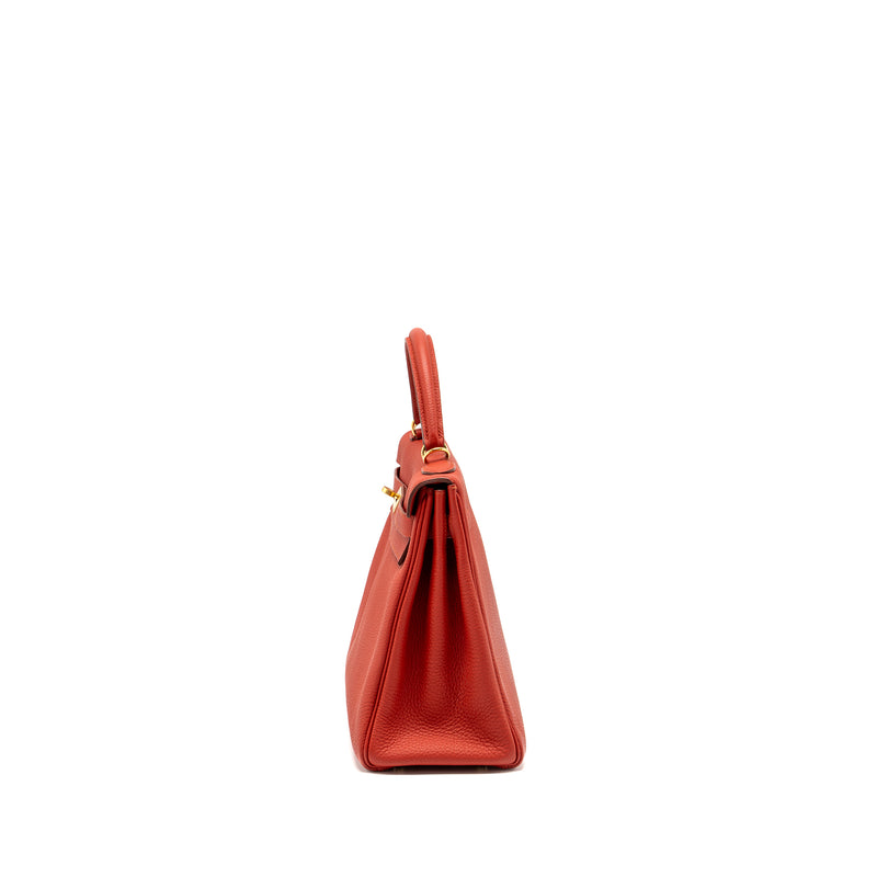 Hermes Kelly 32 Togo 5E Vermillion GHW Stamp Square Q