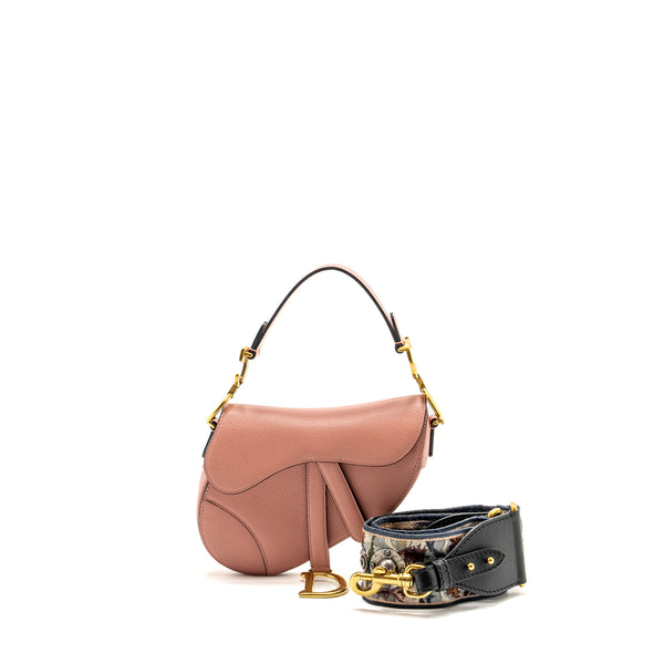 Dior Mini Saddle Bag Grained Calfskin Pink GHW