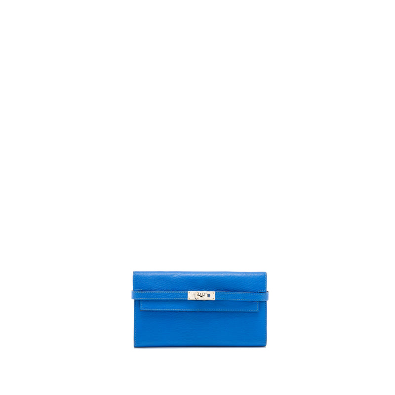 Hermes Kelly Long Wallet Chèvre Mysore Blue Hydra SHW Stamp X