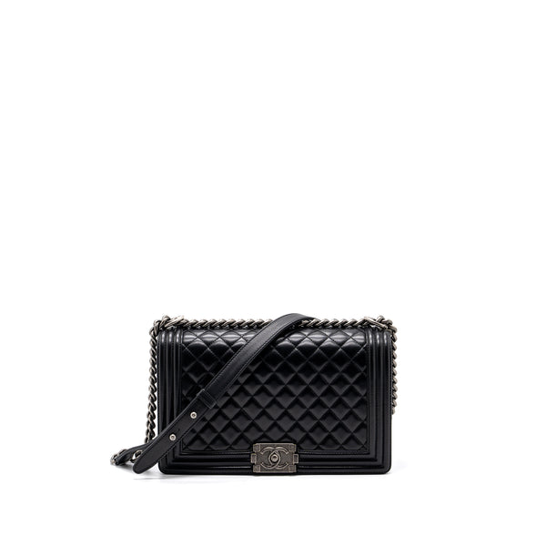 Chanel New Medium Boy Bag Lambskin Black Ruthenium Hardware