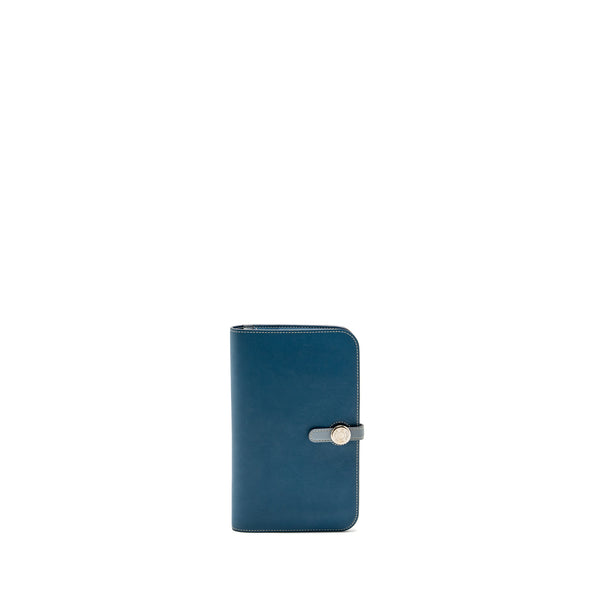 Hermes Dogon Compact Wallet Swift Blue SHW Stamp Square Q